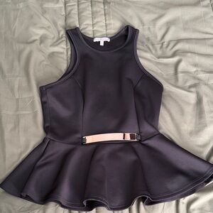 Black Peplum Tank Top with Gold Accent Belt
